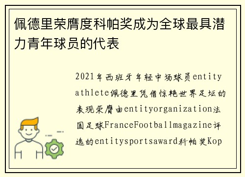佩德里荣膺度科帕奖成为全球最具潜力青年球员的代表 佩德里荣膺度科帕奖成为全球最具潜力青年球员的代表